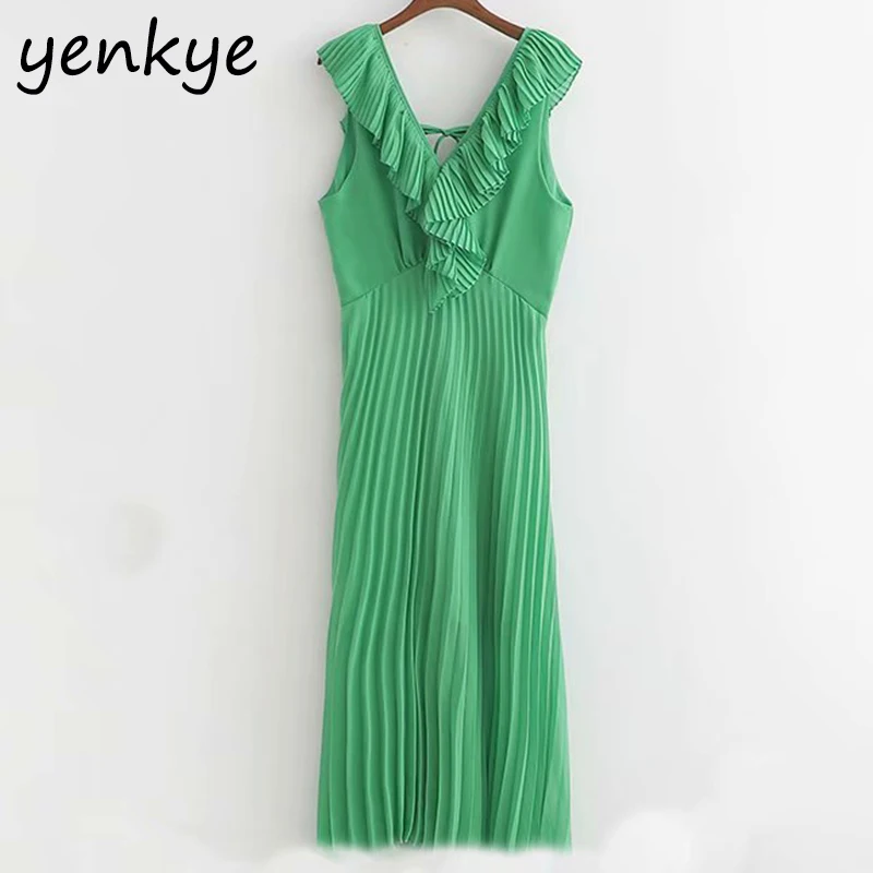 Sleeveless Summer Dress 2019 Women Sexy Backless Green Chiffon Dress Lady Ruffle V Neck Casual Pleated Long Maxi Dress XDWM226
Sleeveless Summer Dress 2019 Women Sexy Backless Green Chiffon Dress Lady Ruffle V Neck Casual Pleated Long Maxi Dress XDWM226