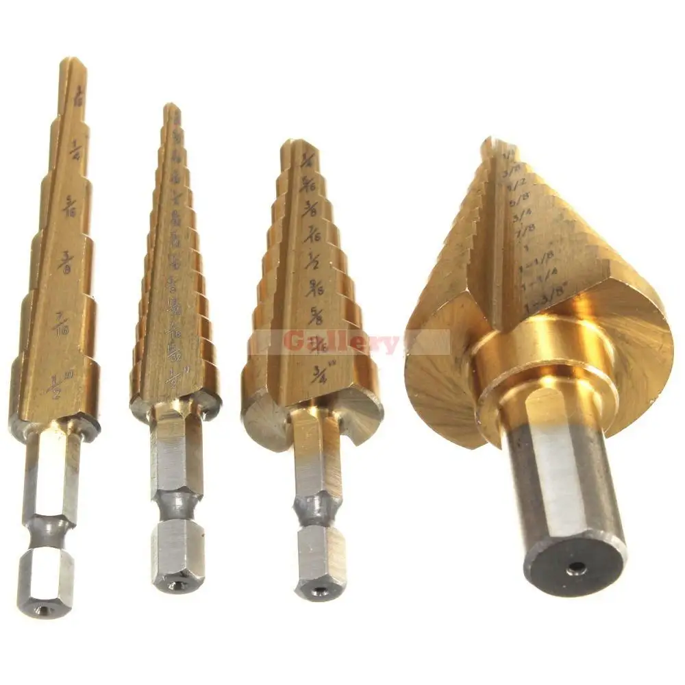 Mini Drill Power Tool 3 Sets Lot 4pcs Hss Titanium Coated Step Bits 1/4 Inch Hex Shank 3/8 Round 1 Drill Bit
Mini Drill Power Tool 3 Sets Lot 4pcs Hss Titanium Coated Step Bits 1/4 Inch Hex Shank 3/8 Round 1 Drill Bit