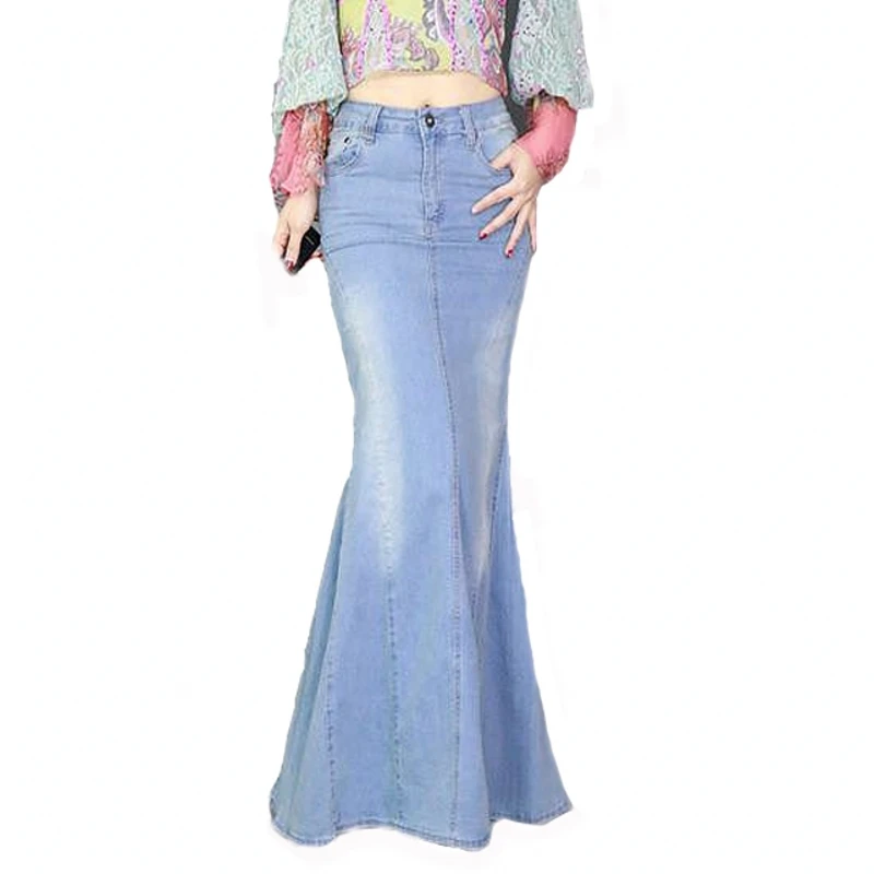 Big Fish Tail Denim Skirt Women Mermaid Stretchy Light Blue Long Skirt Floor-Length Trumpet Empire High Waist Slit Jeans J97397
Big Fish Tail Denim Skirt Women Mermaid Stretchy Light Blue Long Skirt Floor-Length Trumpet Empire High Waist Slit Jeans J97397
