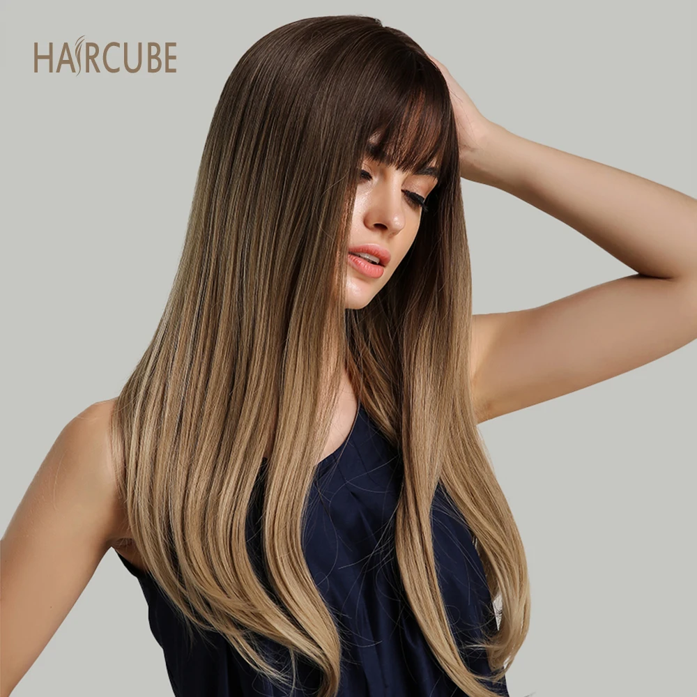 Haircube 22" Women Synthetic Wigs with bangs Brown Ombre Long Straight Hair Realistic Simulation Scalp Wig Natural Headline
Haircube 22" Women Synthetic Wigs with bangs Brown Ombre Long Straight Hair Realistic Simulation Scalp Wig Natural Headline