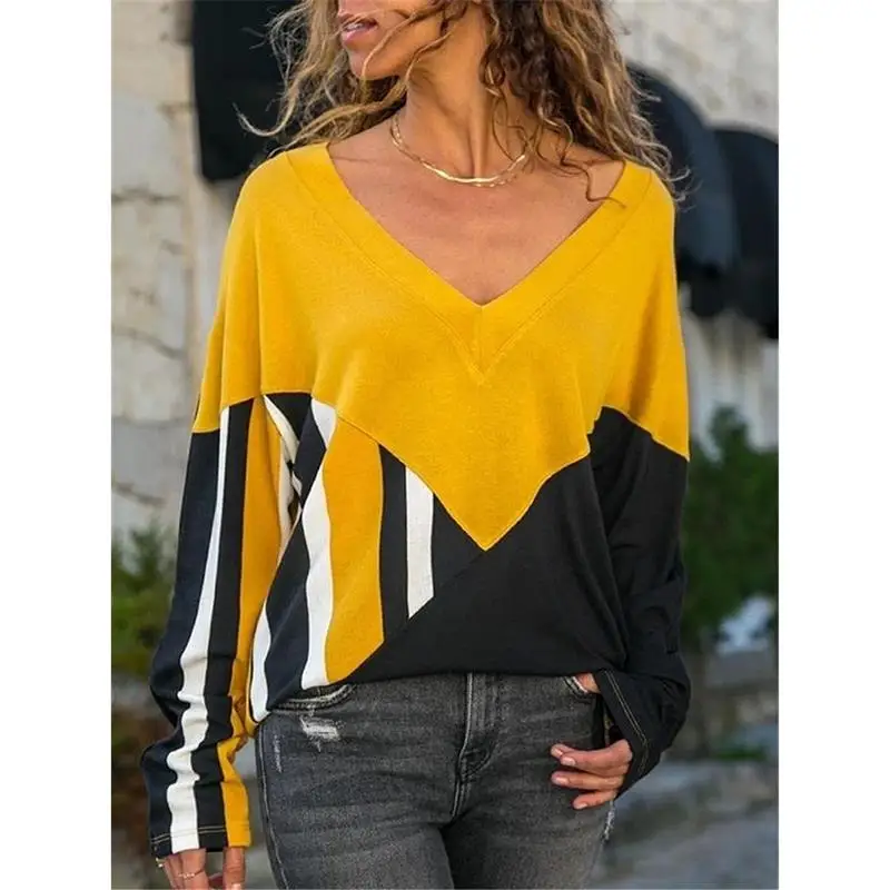 2019 Women T-Shirts Long Sleeve V Neck Color Patchwork Pullover Causal Fit Female Autumn Tops SJ3464X
2019 Women T-Shirts Long Sleeve V Neck Color Patchwork Pullover Causal Fit Female Autumn Tops SJ3464X
