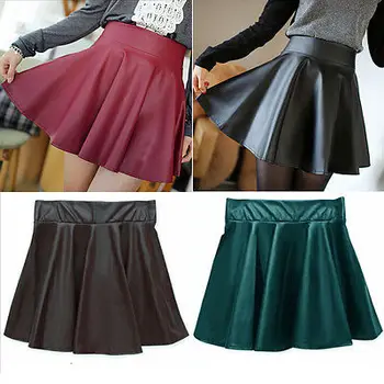 Chic Women Skirts Faux Leather Cute Elastic High Waist Stretch Skater Skirt Summer Solid Lady Girl Skirt
Chic Women Skirts Faux Leather Cute Elastic High Waist Stretch Skater Skirt Summer Solid Lady Girl Skirt