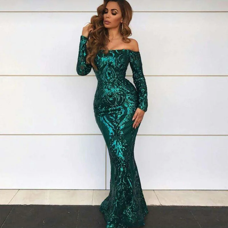 Fashion Maxi Gold Green Sequin Dress High Quality Women Off Shoulder Long Sleeve Bodycon Celebrity Cocktail Party Dress Vestidos
Fashion Maxi Gold Green Sequin Dress High Quality Women Off Shoulder Long Sleeve Bodycon Celebrity Cocktail Party Dress Vestidos