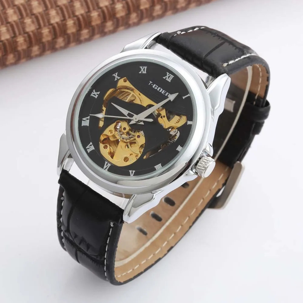 

Top brand Watches Classic Mens AUTO automatic Mechanical Watch Self-Winding Analog Skeleton Black Leather Man Wristwatch WINNER