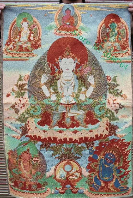 36 inch Tibet Silk embroidery 4 Hand Chenrezig Buddha Avalokiteshva Thangka Painting Mural
36 inch Tibet Silk embroidery 4 Hand Chenrezig Buddha Avalokiteshva Thangka Painting Mural