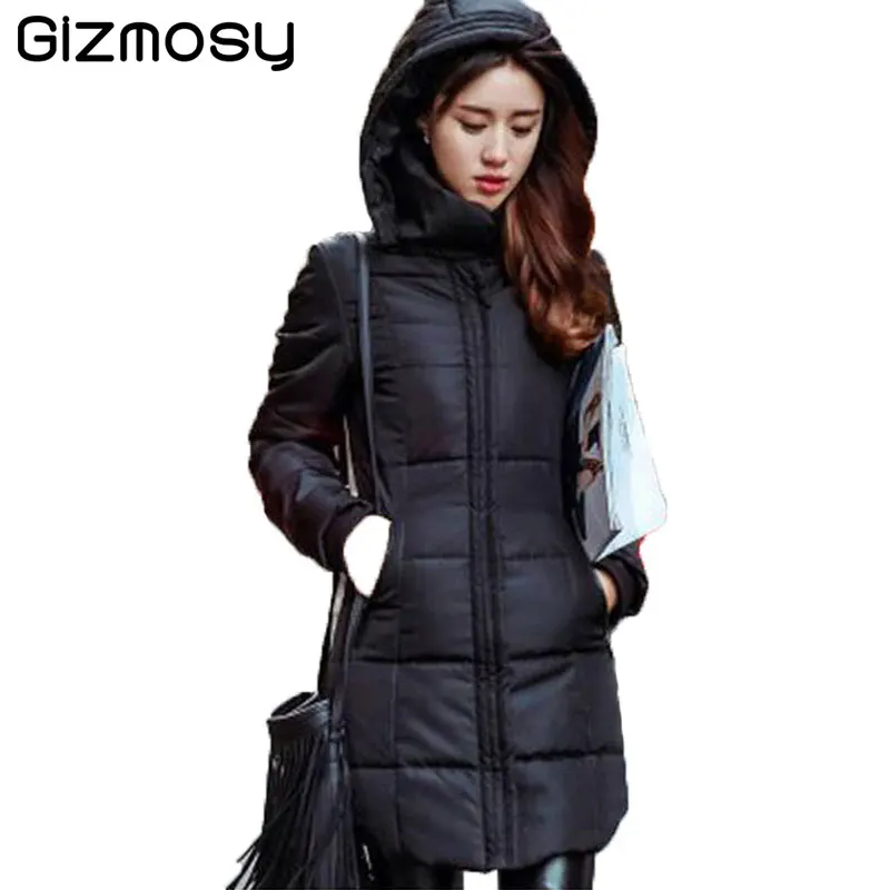 Image New Long Jacket Women Winter Slim Solid Coat Female Down Cotton Clothing Thicken Parka Red Hooded Jackets Casual Outwear SY280 1