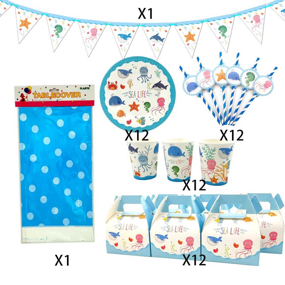 50Pcs for 12kids Sea Life Marine Animals theme birthday party supplies tableware set, plate+straw+glass+candybox+banner ect
50Pcs for 12kids Sea Life Marine Animals theme birthday party supplies tableware set, plate+straw+glass+candybox+banner ect