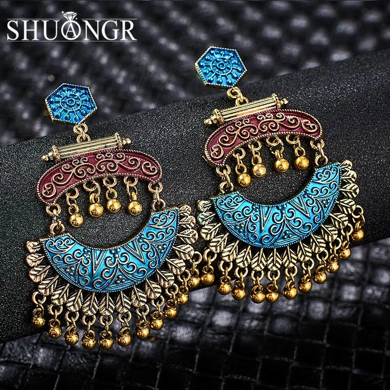 SHUANGR India Jhumka Gypsy Jewelry Small Bells Long Tassel Drop Pendientes Oorbellen Brass Tribal Nepal Gypsy Jewelry
SHUANGR India Jhumka Gypsy Jewelry Small Bells Long Tassel Drop Pendientes Oorbellen Brass Tribal Nepal Gypsy Jewelry
