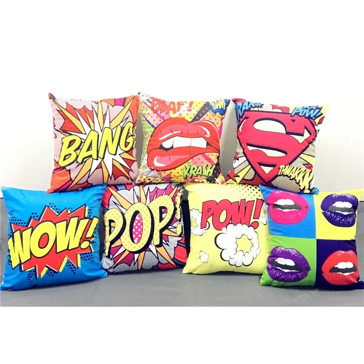 Color Graffiti Rock And Roll Style Cushion Covers Letters POP WOW POW BANG Superman Print Pillow Cover Red Lips Pillowcase
Color Graffiti Rock And Roll Style Cushion Covers Letters POP WOW POW BANG Superman Print Pillow Cover Red Lips Pillowcase