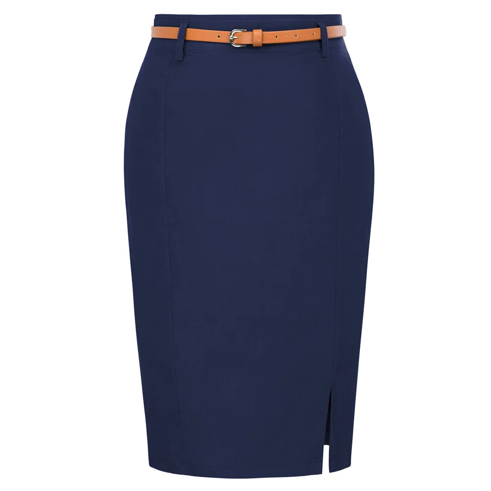 

KK work wear pencil skirts Womens Solid Color split Belt sashes Decorated Hip wrap Bodycon Skirt sexy elegant office skirts