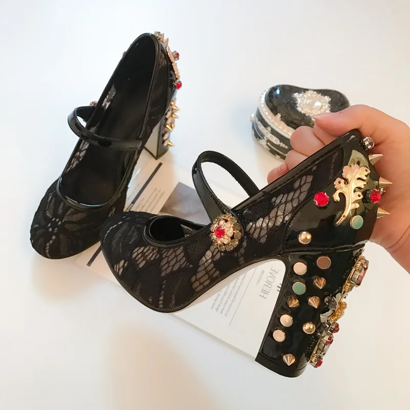 Newest Crystal Rivet High Heels Pumps Lace Buckle Rhinestone Women Shoes Leather Spring Party Square Heels Shoes
Newest Crystal Rivet High Heels Pumps Lace Buckle Rhinestone Women Shoes Leather Spring Party Square Heels Shoes