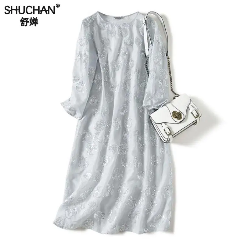 Shuchan Vestidos Sequined Dress Natural Silk Straight Wrist Sleeve Gray Elegant Dresses For Women New Arrival 2019 High Quality
Shuchan Vestidos Sequined Dress Natural Silk Straight Wrist Sleeve Gray Elegant Dresses For Women New Arrival 2019 High Quality