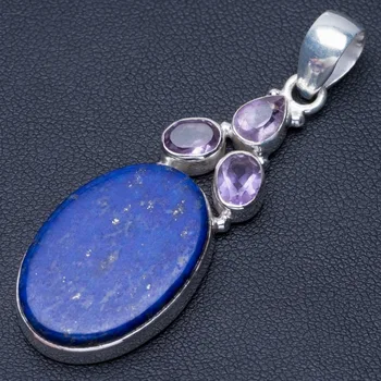 Natural Lapis Lazuli and Amethyst Punk Style 925 Sterling Silver Pendant 2 1/4" Q0309
Natural Lapis Lazuli and Amethyst Punk Style 925 Sterling Silver Pendant 2 1/4" Q0309