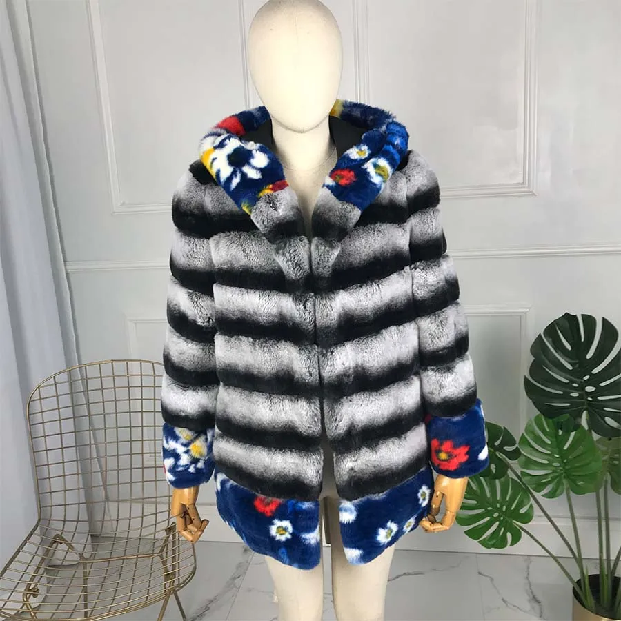 high quality Winter new women's natural chinchilla Rex Rabbit fur coat jacket 65cm long overcoat hooded striped with pattern
high quality Winter new women's natural chinchilla Rex Rabbit fur coat jacket 65cm long overcoat hooded striped with pattern