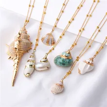 2019 Boho Colar de Conchas Do Mar Praia Shell Cowrie Shell Pingente de Colar Para As Mulheres Collier Femme Verão Jóias Boêmio(China)