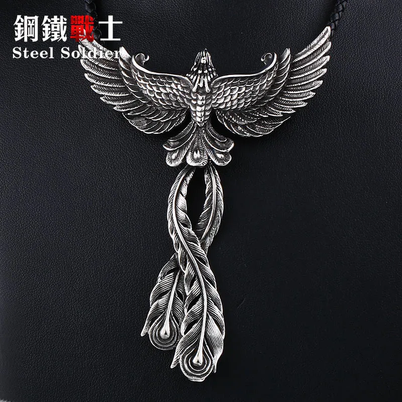 

Steel soldier good detail 3D design Phoenix men necklace with pendant Stainless steel Charm Choker bird Animal Jewelry