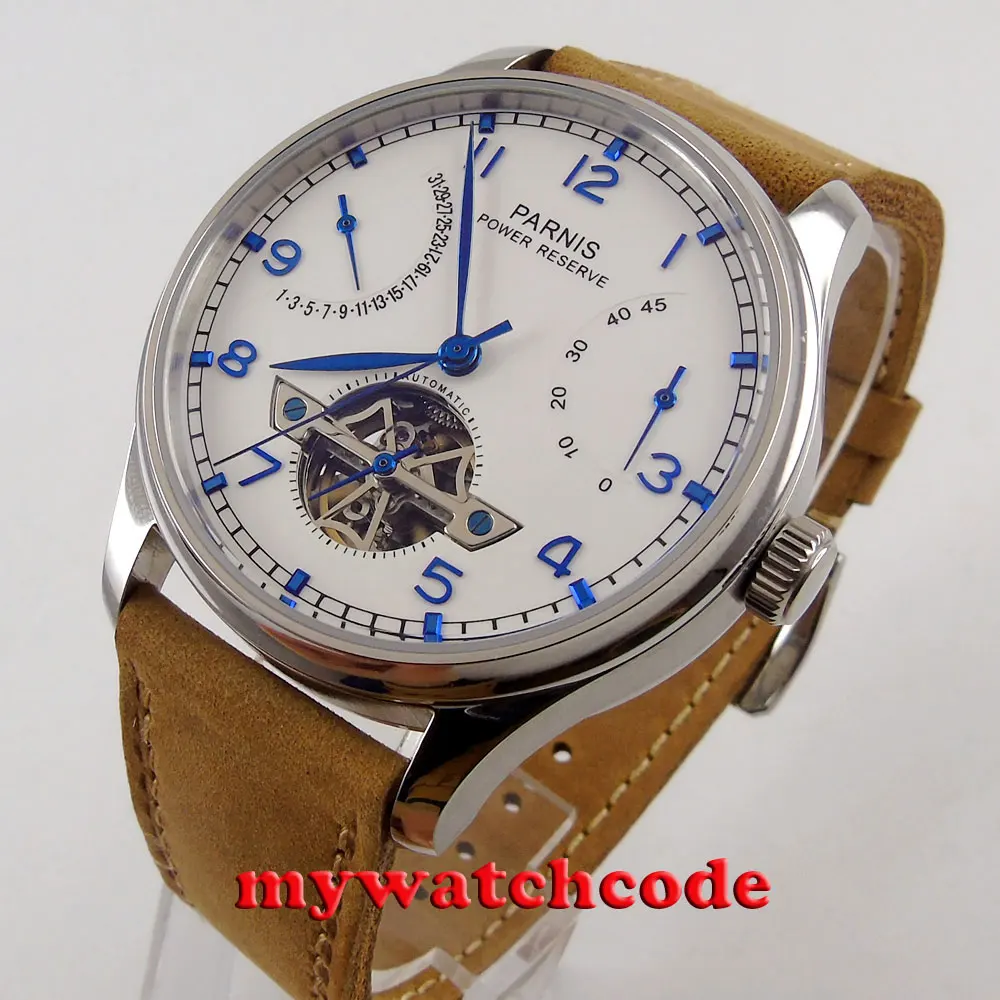 43mm parnis white dial power reserve date seagull 2542 automatic mens watch P13B
43mm parnis white dial power reserve date seagull 2542 automatic mens watch P13B