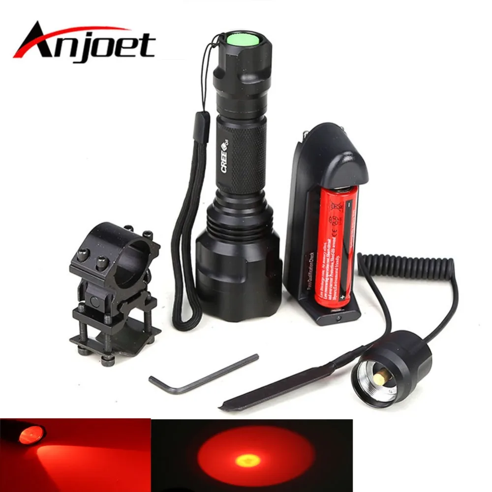 Anjoet охотничий светодиодный фонарь, красный светильник, тактический фонарь C8 + дистанционный переключатель давления + крепление для пистолета 18650, зарядное устройство
Anjoet охотничий светодиодный фонарь, красный светильник, тактический фонарь C8 + дистанционный переключатель давления + крепление для пистолета 18650, зарядное устройство
