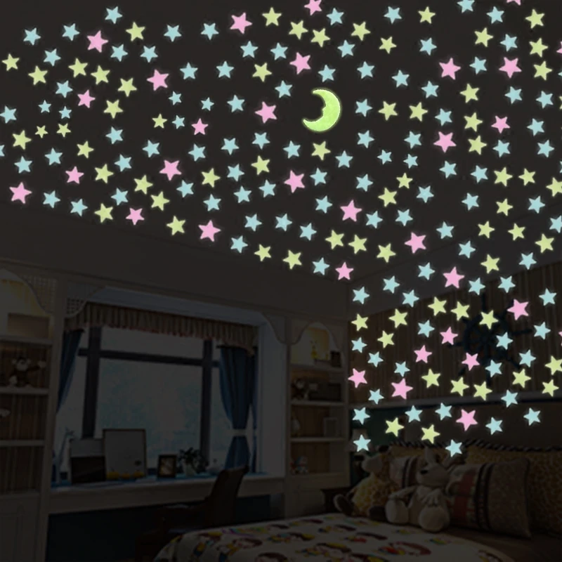 100 pc/pack Night luminous Stars+1 Moon Fluorescent 3D Wall Stickers Children's Bedroom Stickers Glow In The Dark Stars
100 pc/pack Night luminous Stars+1 Moon Fluorescent 3D Wall Stickers Children's Bedroom Stickers Glow In The Dark Stars