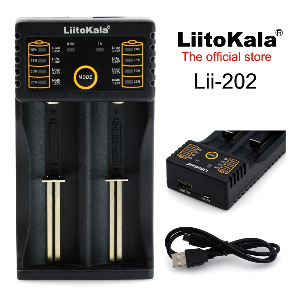 

2016 New multifunction Liitokala Lii-202 18650 26650.16340.17335.17500.14500.10440,AA.AAA.22650. dual battery charger 5V2A input