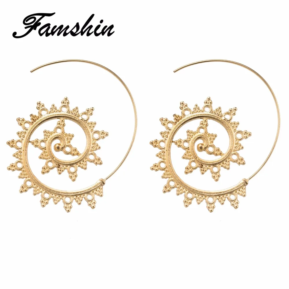 FAMSHIN 2018 Bohemia Gold Color Round Spiral Piercing Earrings Exaggerated Whirlpool Gear Earrings for Women Hollow Ear Jewelry
FAMSHIN 2018 Bohemia Gold Color Round Spiral Piercing Earrings Exaggerated Whirlpool Gear Earrings for Women Hollow Ear Jewelry