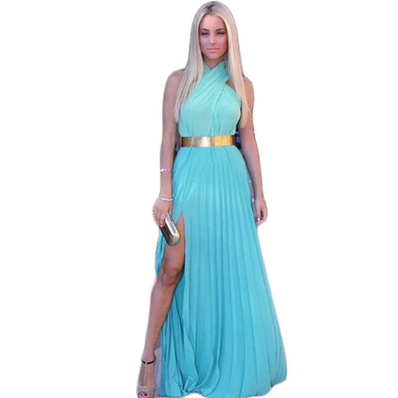 Women Sexy Chiffon Long Dress Summer Style 2015 New Fasion Soild Side Split Maxi Dress With Sashes Vestido Longo De Festa EE571
Women Sexy Chiffon Long Dress Summer Style 2015 New Fasion Soild Side Split Maxi Dress With Sashes Vestido Longo De Festa EE571