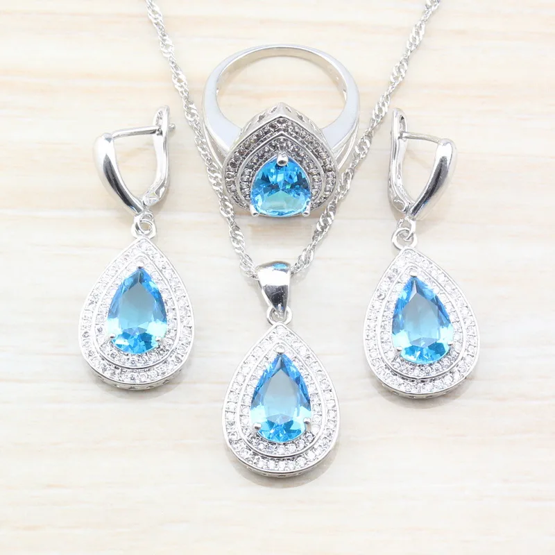 Natural Sea Blue Zircon Water Drop 925 Sterling Silver Jewelry Sets For Women Fashion Health Costume Accessories Free Gift S17
Natural Sea Blue Zircon Water Drop 925 Sterling Silver Jewelry Sets For Women Fashion Health Costume Accessories Free Gift S17