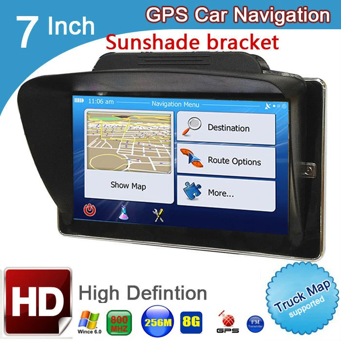 

7 inch truck bluetooth AVIN 256M 8GB GPS Navigation car navigator with sunshade and rear view wireless camera newest global maps