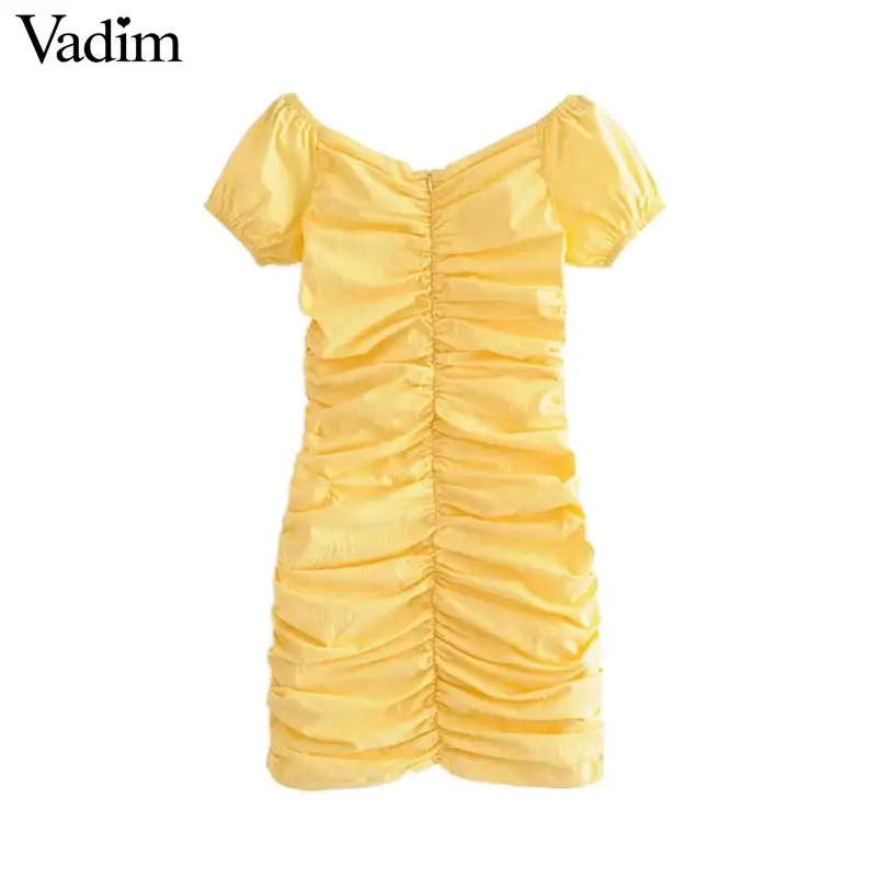 Vadim women sexy V neck sheath mini dress short sleeve pleated back zipper female yellow dresses vestido mujer QB692
Vadim women sexy V neck sheath mini dress short sleeve pleated back zipper female yellow dresses vestido mujer QB692