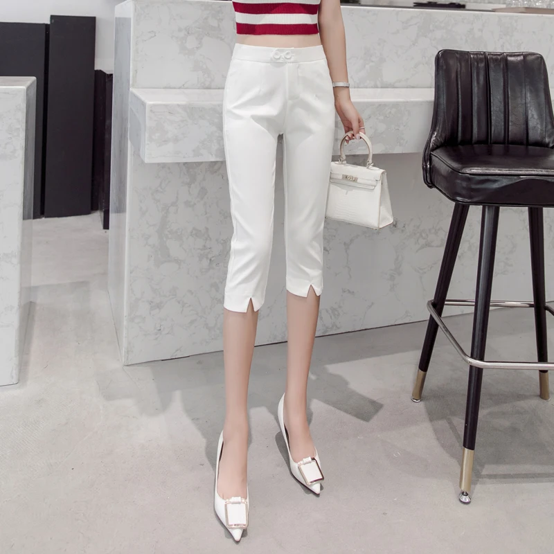 Cropped trousers female new summer Korean version wild casual trousers elegant vintage sweet calf length pants large size pants 
Cropped trousers female new summer Korean version wild casual trousers elegant vintage sweet calf length pants large size pants