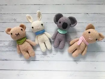 amigurumi crochet small animal Koala rabbit Bear and cat 4pieces Stuffed rattle toy baby gift
amigurumi crochet small animal Koala rabbit Bear and cat 4pieces Stuffed rattle toy baby gift
