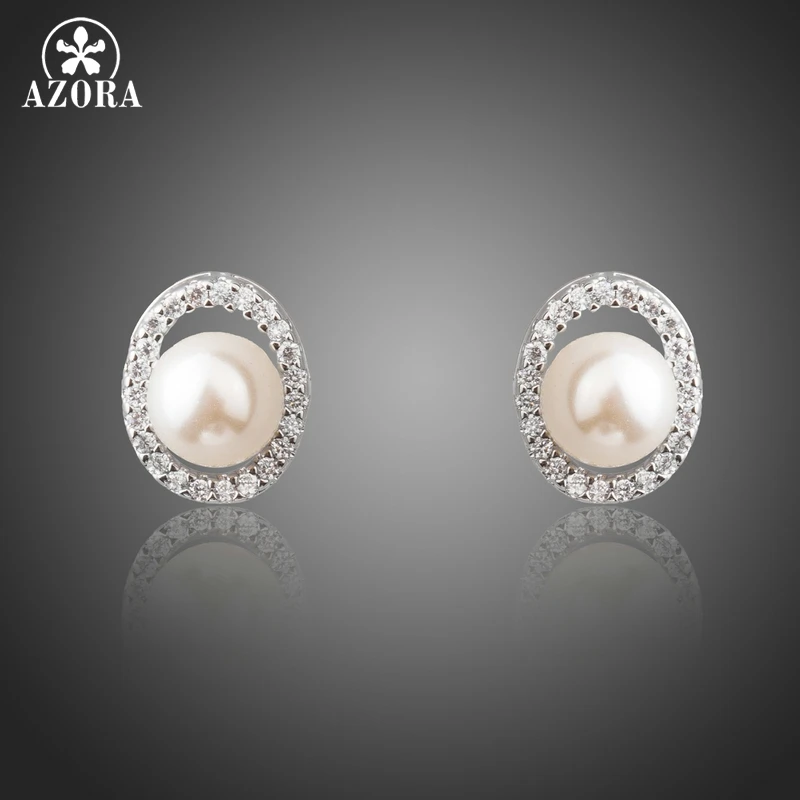 AZORA White Gold Color Simulated Pearl Surround with Tiny Stellux Austrian Crystals Stud Earrings TE0277
AZORA White Gold Color Simulated Pearl Surround with Tiny Stellux Austrian Crystals Stud Earrings TE0277