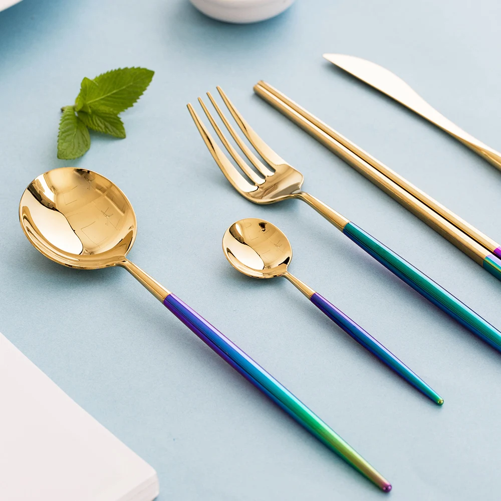 KINGLANG 304 stainless steel Western-style Colorful knife fork spoon cutlery complete set steak knife for restaurant
KINGLANG 304 stainless steel Western-style Colorful knife fork spoon cutlery complete set steak knife for restaurant