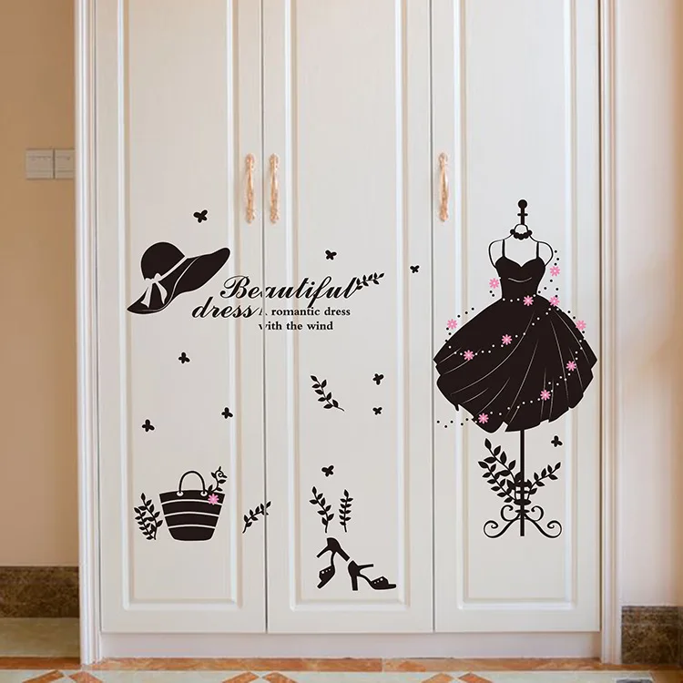 Wardrobe Living Room Clothes Shop Decoration Black Color Girl's Formal Dress Wall Sticker Vinyl DIY Wall Decor
Wardrobe Living Room Clothes Shop Decoration Black Color Girl's Formal Dress Wall Sticker Vinyl DIY Wall Decor