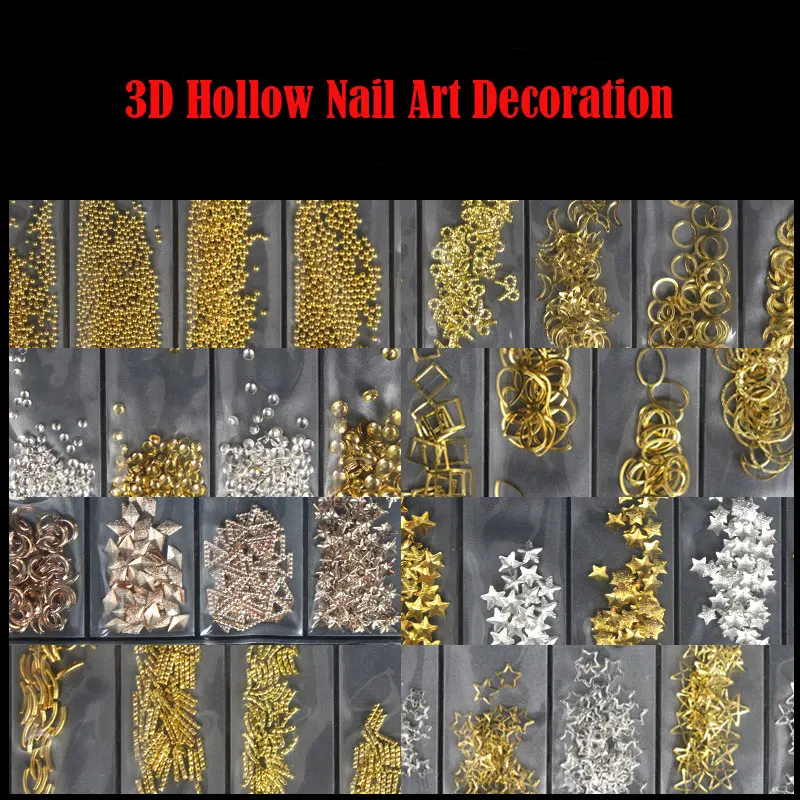 3D Hollow Nail Art Decoration Metal Mixed Shapes Tips DIY Nail Art Tools Fashion Nail Decorating Stickers in glod and silver
3D Hollow Nail Art Decoration Metal Mixed Shapes Tips DIY Nail Art Tools Fashion Nail Decorating Stickers in glod and silver