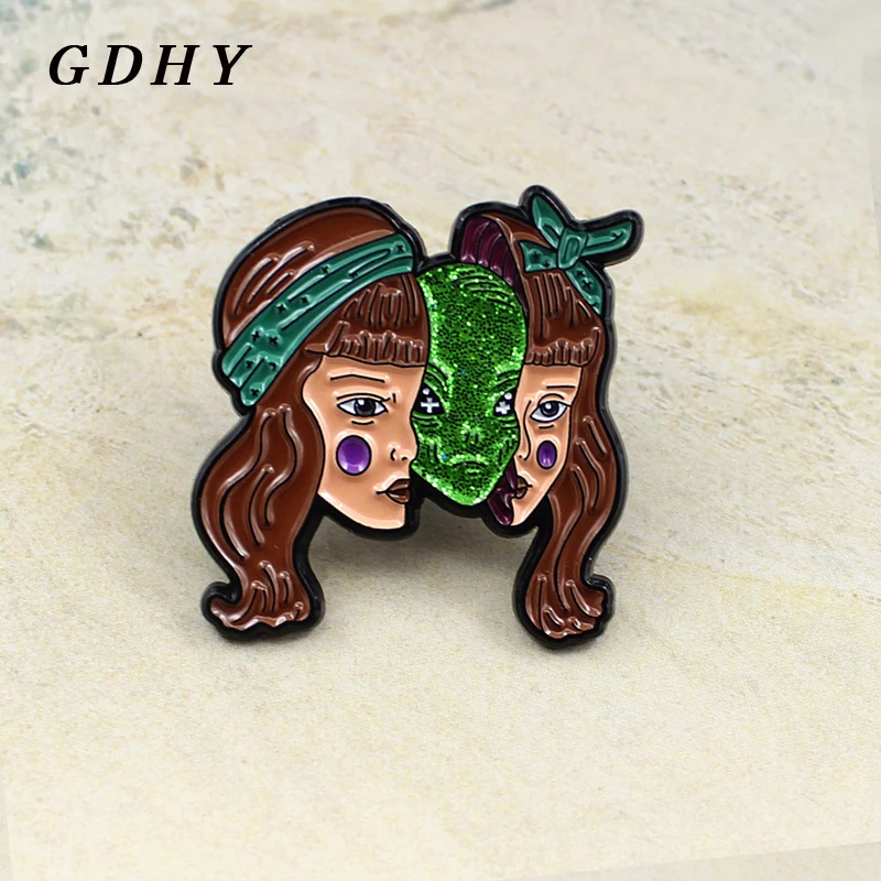 GDHY Long Hair Girl Beautiful Woman Brooch Girl Mask Green Alien Monster's Enamel Pin Personality Cartoon Halloween Jewelry Gift
GDHY Long Hair Girl Beautiful Woman Brooch Girl Mask Green Alien Monster's Enamel Pin Personality Cartoon Halloween Jewelry Gift