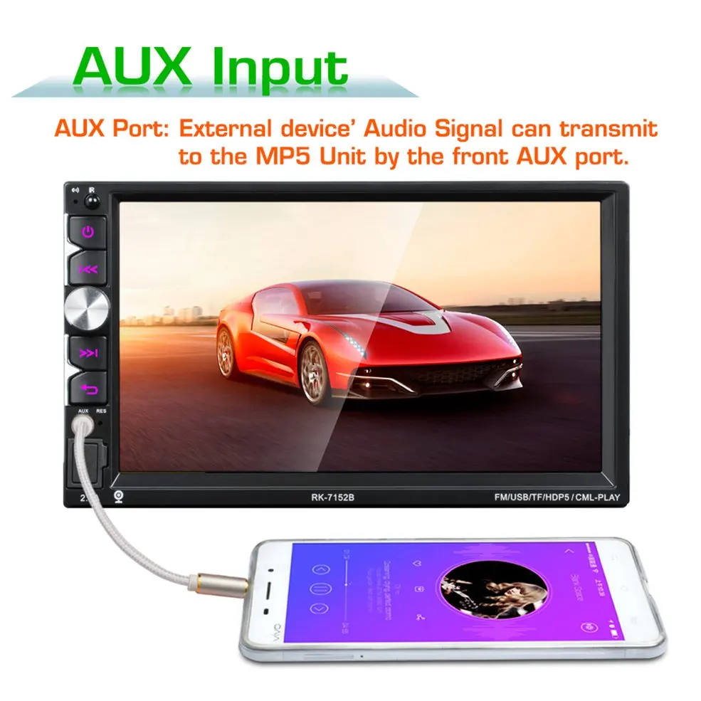 7152 Full HD 1080P Bluetooth Free Hand Call Car MP5 Player 7 Inch Touch Screen Display with Camera Seven Color Backlight
7152 Full HD 1080P Bluetooth Free Hand Call Car MP5 Player 7 Inch Touch Screen Display with Camera Seven Color Backlight