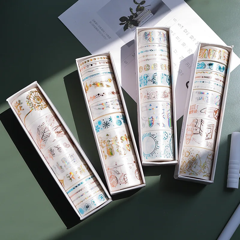10 pcs/pack Laser Gilding Travel Plant Bullet Journal Washi Tape Set Adhesive Tape DIY Scrapbooking Sticker Label Masking
10 pcs/pack Laser Gilding Travel Plant Bullet Journal Washi Tape Set Adhesive Tape DIY Scrapbooking Sticker Label Masking