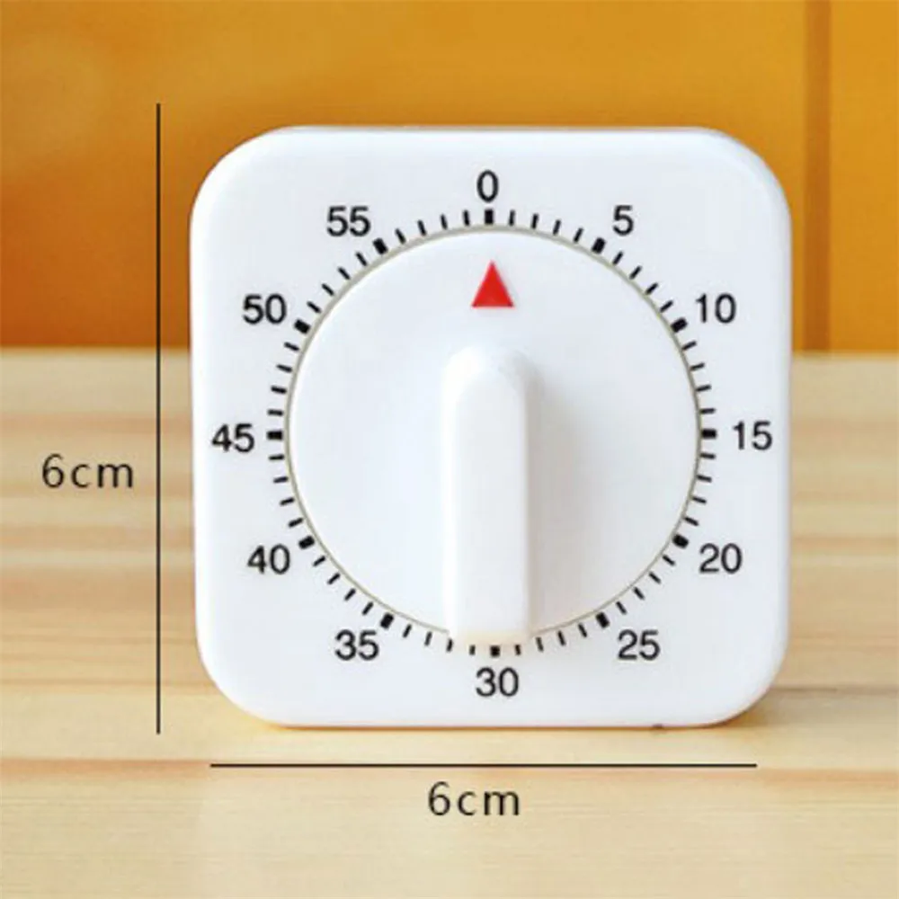 60 Minutes Timer Count Down Alarm Reminder White Square Mechanical Timer for Kitchen