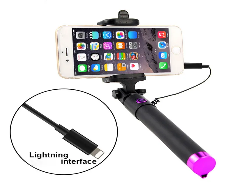 for Iphone X XR XS MAX Wired Selfie Stick Selfie Monopod for iphone X 8 7 6 plus 5 5s Wired Photograph Tripod Extendable Selfie