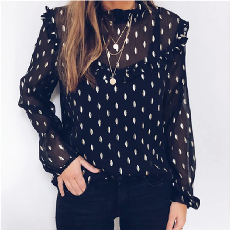 Women Boho Beach Summer Chiffon Blouse Elegant Polka Dot Top Ruffles Ladies Shirt Long Sleeve feminina blusas mujer de moda 2019
Women Boho Beach Summer Chiffon Blouse Elegant Polka Dot Top Ruffles Ladies Shirt Long Sleeve feminina blusas mujer de moda 2019