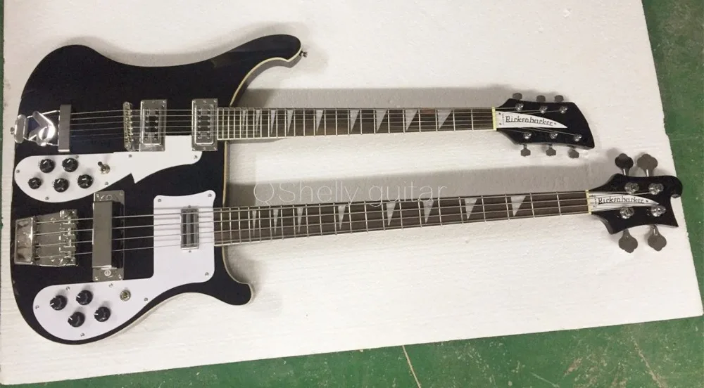 top quality QShelly custom black Rick 2 jacks double neck RK 4003 4/6 strings white binding triangle inlay electric bass guitar
top quality QShelly custom black Rick 2 jacks double neck RK 4003 4/6 strings white binding triangle inlay electric bass guitar