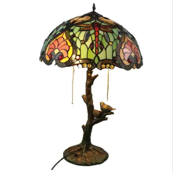 

High End Vintage Colorful Tiffany Handmade Dragonfly Table Lamp for Foyer Apartment Bar Bed Room Reading Light H 66cm 1018