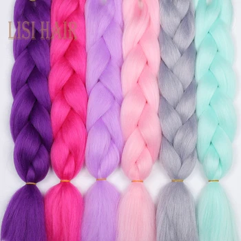 LISI HAIR 24 Inch Braiding Hair Extensions Jumbo Crochet Braids Synthetic Hair style 100g/Pc Pure Blonde Pink Green