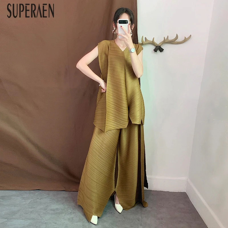 SuperAen Fashion Women's Sets Summer New 2019 Irregular Sleeveless Tops Women Wide Leg Pants Europe Two-piece Female
SuperAen Fashion Women's Sets Summer New 2019 Irregular Sleeveless Tops Women Wide Leg Pants Europe Two-piece Female