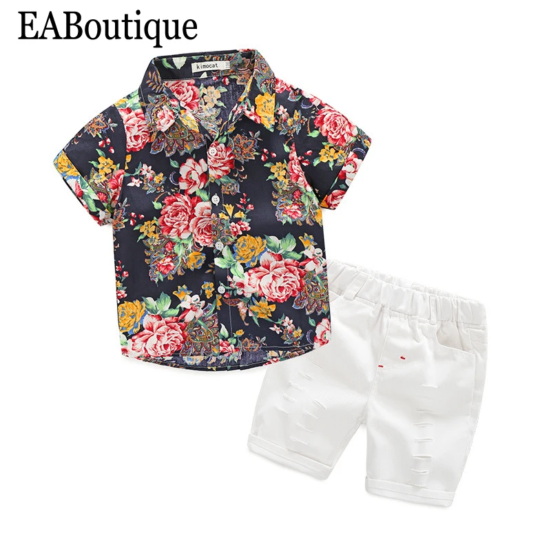 EABoutique/2017 г. Летняя пляжная модная одежда для мальчиков рубашка с цветочным