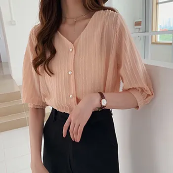 2019 Fashion Summer Women's Chiffon Blouses Female Casual Style V Collar Summer Sweet Solid Blouse
2019 Fashion Summer Women's Chiffon Blouses Female Casual Style V Collar Summer Sweet Solid Blouse