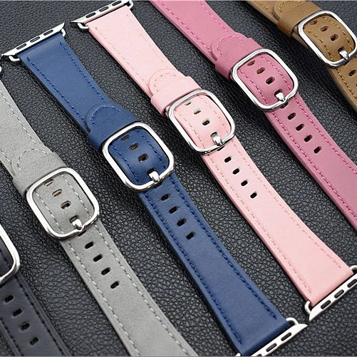 Новейшие Классические ремешки из натуральной кожи с пряжкой для часов apple watch series