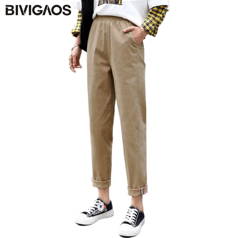 BIVIGAOS New Bottom Hemming Color Ribbon Cargo Pants Women Overalls Trousers Cotton High Waist Loose Straight Casual Harem Pants
BIVIGAOS New Bottom Hemming Color Ribbon Cargo Pants Women Overalls Trousers Cotton High Waist Loose Straight Casual Harem Pants