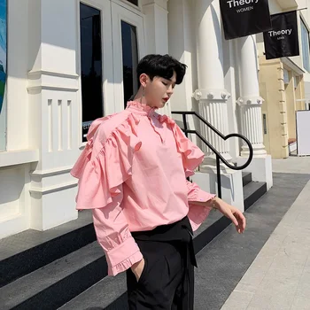 Men High Street Fashion Casual Pullover Shirt 2 Wear Style Male Lotus Leaf Shoulder Stand Collar Loose Stage Party Dress Shirts
Men High Street Fashion Casual Pullover Shirt 2 Wear Style Male Lotus Leaf Shoulder Stand Collar Loose Stage Party Dress Shirts